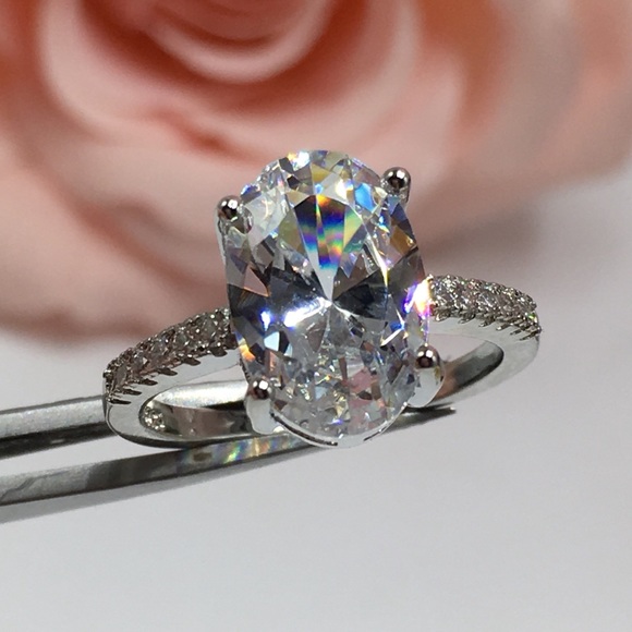 14k white gold oval diamond ring wedding 5 CT size 9 - Picture 7 of 8